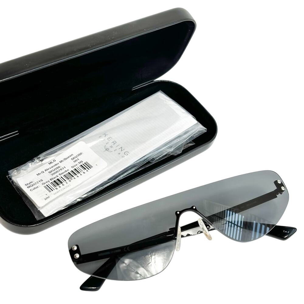 MCQ ALEXANDER MCQUEEN BLACK GREY SHIELD MQ0221S GREY BLACK SMOKE SUNGLASSES NEW
